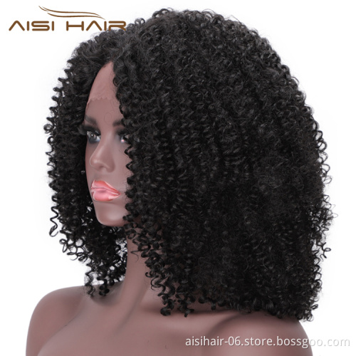Aisi Hair Medium Long Afro Kinky Curly Wig Lace Frontal Natural Black Wig Synthetic Fluffy Lace Front Hair Wigs For Black Women